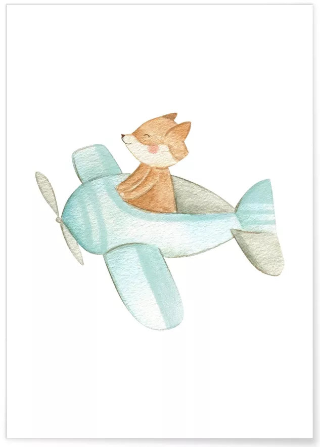 Affiche Enfant - Renard Dans Un Avion