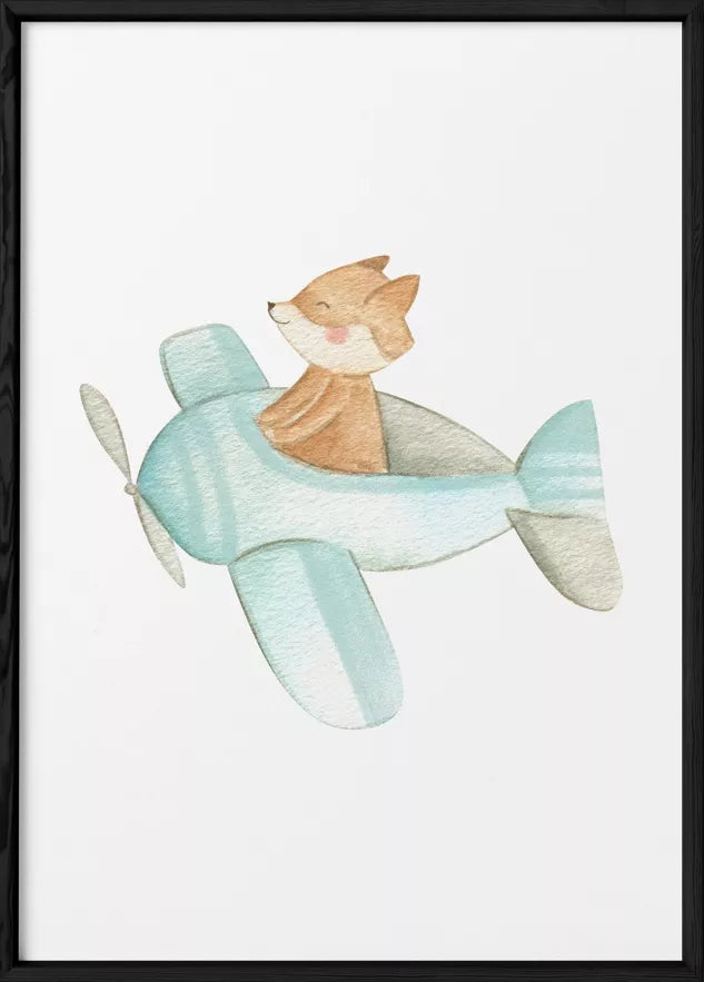Affiche Enfant - Renard Dans Un Avion