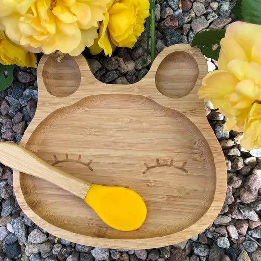 Assiette lapin en bambou jaune