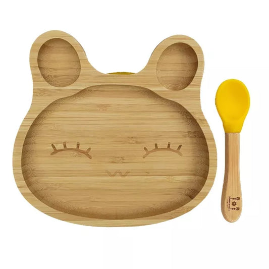 Assiette lapin en bambou jaune