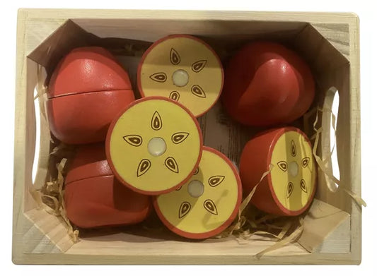 Pommes en bois avec aimant dans une cagette