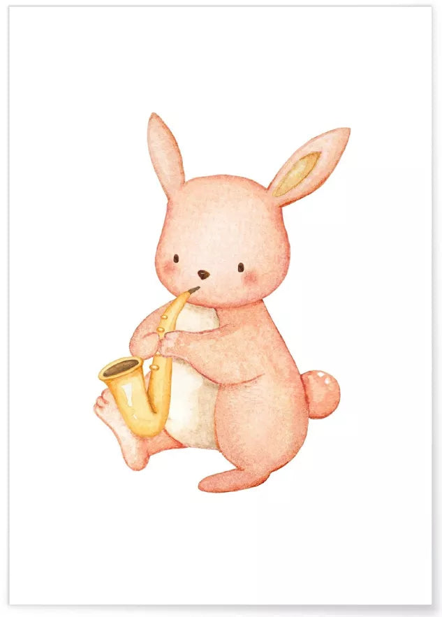 Affiche Enfant - Lapin Saxophone