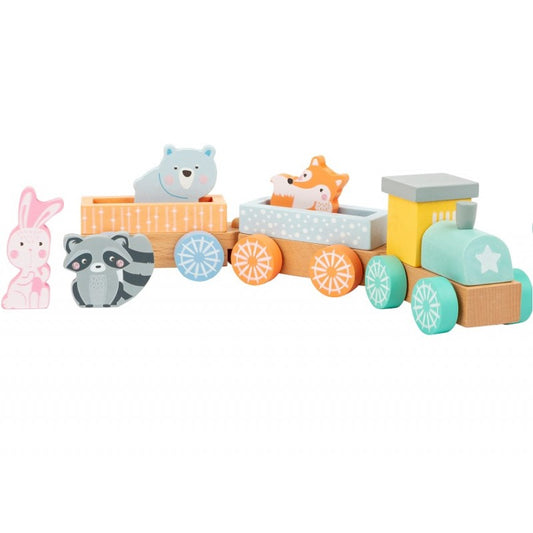Train en bois pastel - Famille des animaux